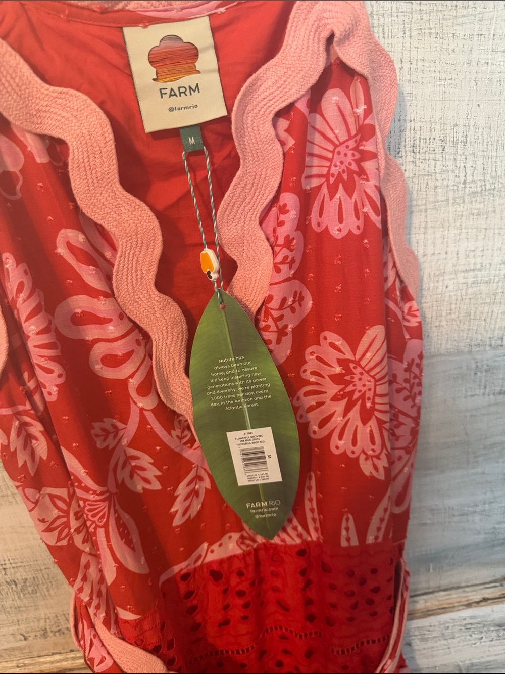 Farm Rio Red Floral Maxi Dress with Pink Trim - Picture 2 of 3